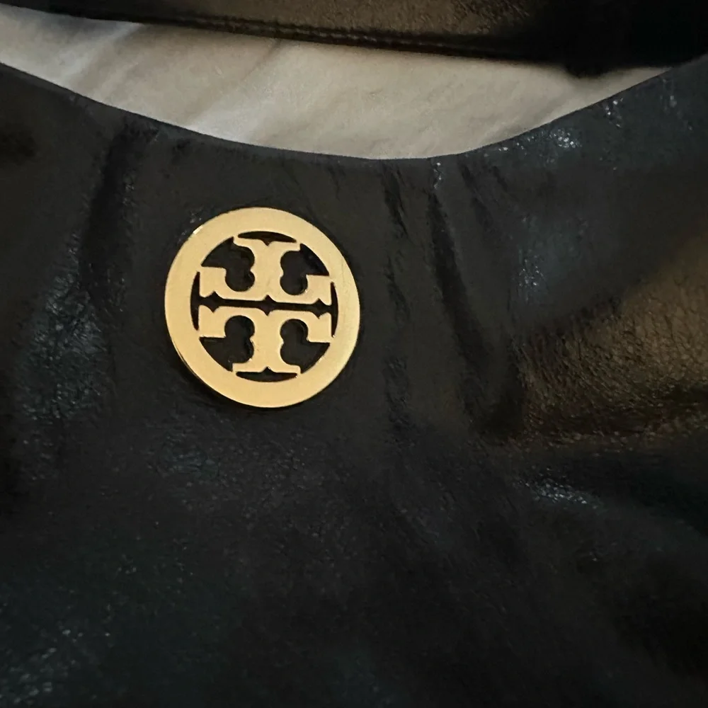 Tory Burch Dena Black Glazed Leather Hobo Shoulder Bag